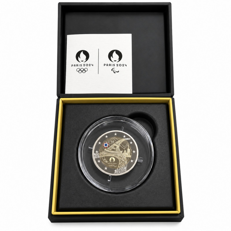 2 euros France 2024 - JO Paris Tour Eiffel colorisée en coffret BE.