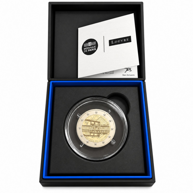 2 euros commémorative France 2025 - Musée du Louvre polissage inversé en coffret BE.