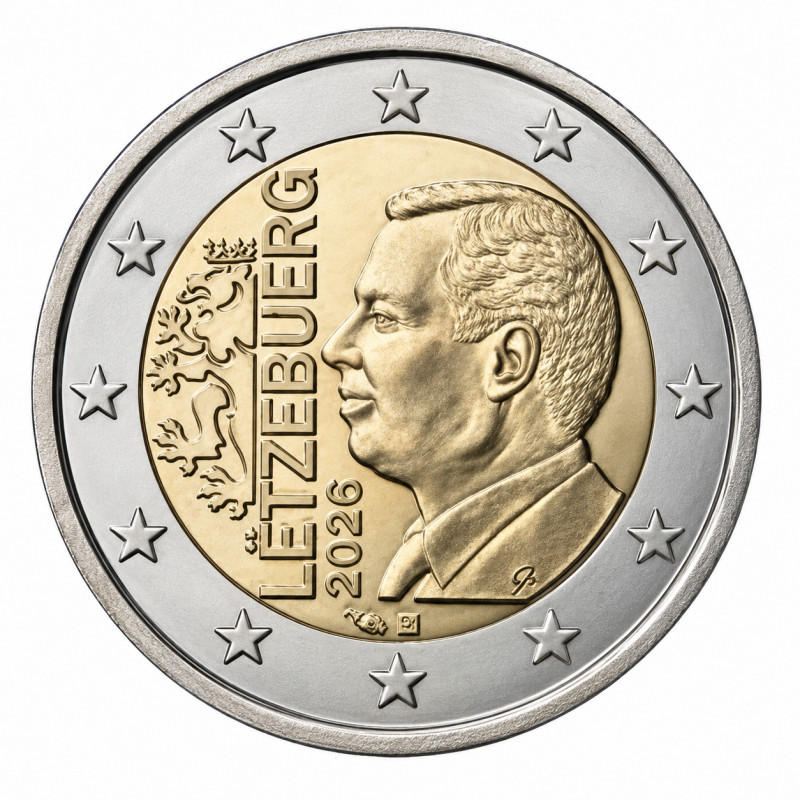 2 euros Luxembourg 2026 face nationale - Nouvelle Effigie du Grand-Duc Guillaume.