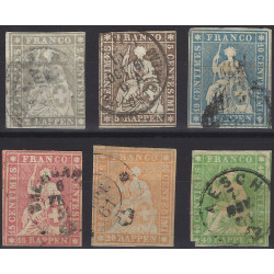Suisse Helvetia timbres N°25-30 série oblitéré pour étude.
