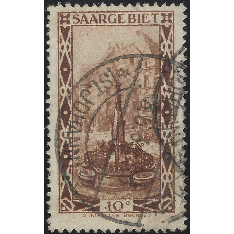 Sarre timbre N°107 variété toit avec fumée oblitéré.