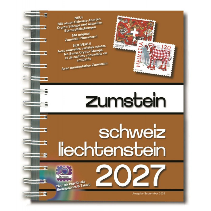 Catalogue Zumstein timbres de Suisse Liechtenstein 2027 - Reliure spirale.