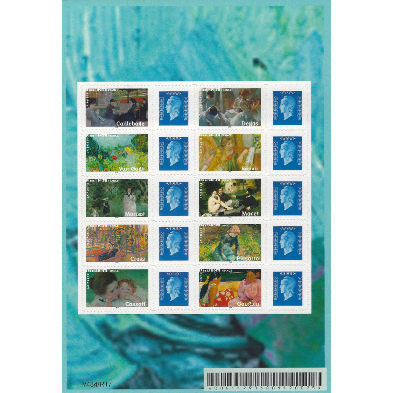 Feuillet de 10 timbres personnalisés Les impressionnistes N°3866B Marianne de Gandon, R.