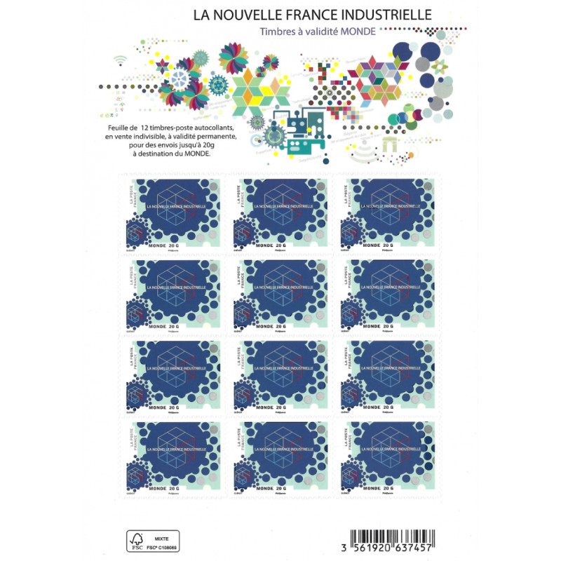 Feuillet de 10 timbres autoadhésif de France N°F1069a - Composition symbolique.