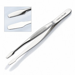 Pince philatélique Nogent à bout pelle droit 12 cm avec étui.