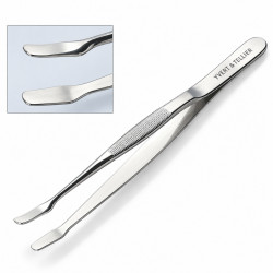 Pince philatélique Nogent à bout pelle courbé 12 cm avec étui.