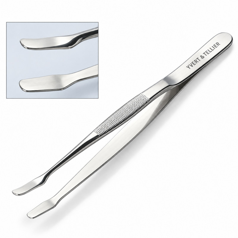 Pince philatélique Nogent à bout pelle courbé 12 cm avec étui.