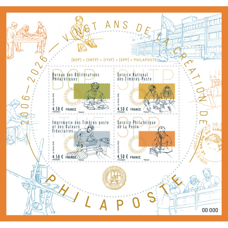 Feuillet de 4 timbres 20 ans de la création de Philaposte 2026 neuf**.