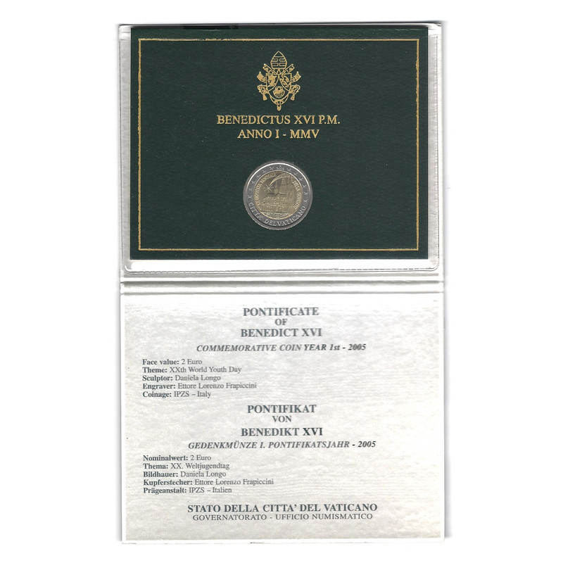 2 euros commémorative Vatican 2005 - Journée mondiale de la jeunesse en coffret BU.