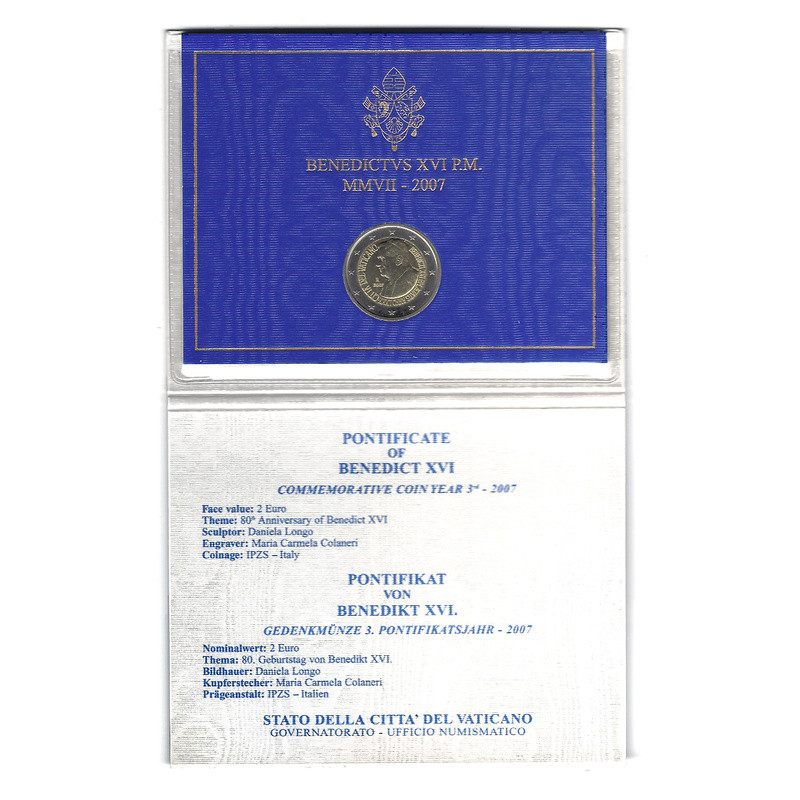 2 euros commémorative Vatican 2007 - Pape Benoit XVI en coffret BU.