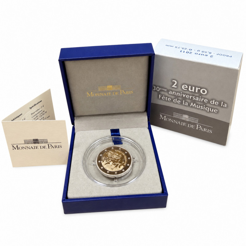 2 euros commémorative France 2011 - Fête de la musique en coffret BE.