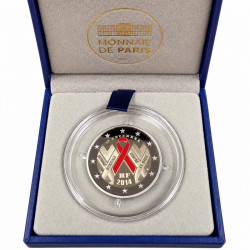 2 euros commémorative France 2014 - SIDACTION, Ruban rouge en coffret BE.