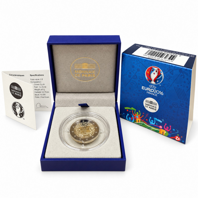 2 euros commémorative France - UEFA 2016 en coffret BE.