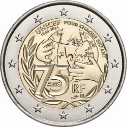 2 euros commémorative France 2021 - UNICEF en coffret BE.