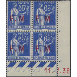 Timbre de Franchise Militaire N°8 bloc de 4 coin daté rouge neuf**.