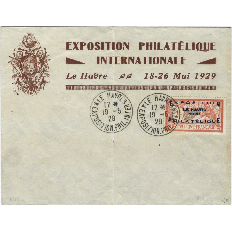 Le Havre timbre de France N°257A oblitéré sur enveloppe officielle.