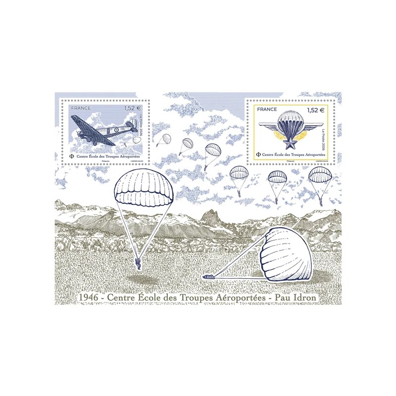 Feuillet de 2 timbres Centre École des Troupes Aéroportées neuf**.