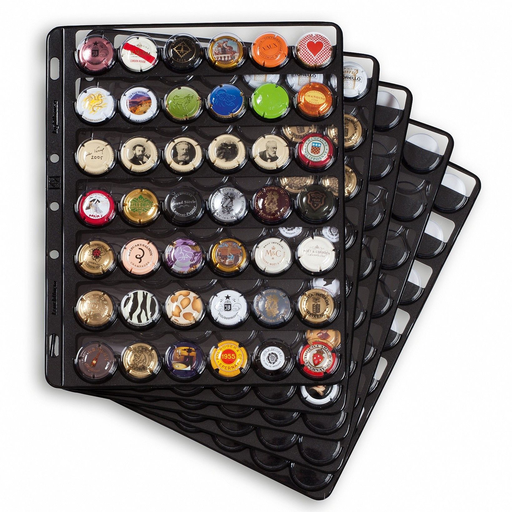 Leuchtturm Album Grande Format – 210 Capsules De Champagne – 5 Pochettes Compart – Mécanisme 4 Anneaux – Idéal Pour Collectionneurs