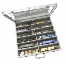 Vitrine maxi en aluminium avec 12 cases pour objets de collection.