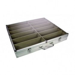 Vitrine maxi en aluminium avec 12 cases pour objets de collection.
