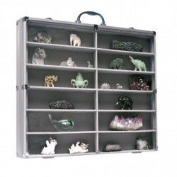 Vitrine maxi en aluminium avec 12 cases pour objets de collection.