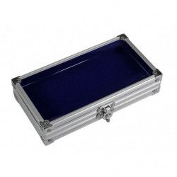 Coffret-vitrine alu pour présenter divers objets de collection.