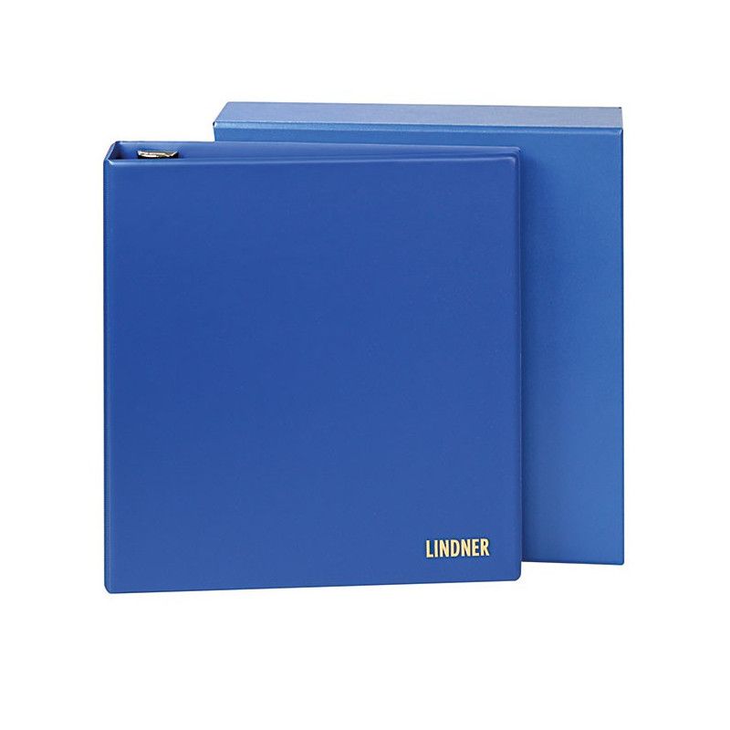 Reliure Uniplate Lindner bleue avec boitier de protection.