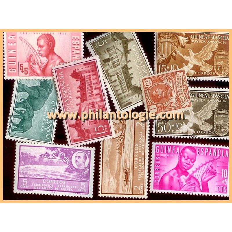 Guinée Espagnole 10 timbres de collection tous différents.