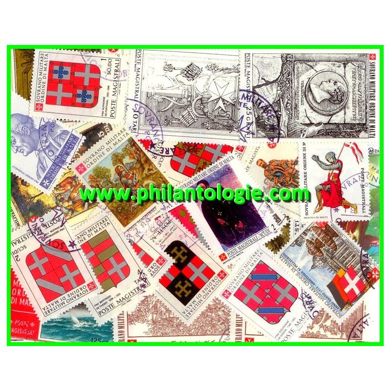 Ordre de Malte 15 timbres de collection tous différents.