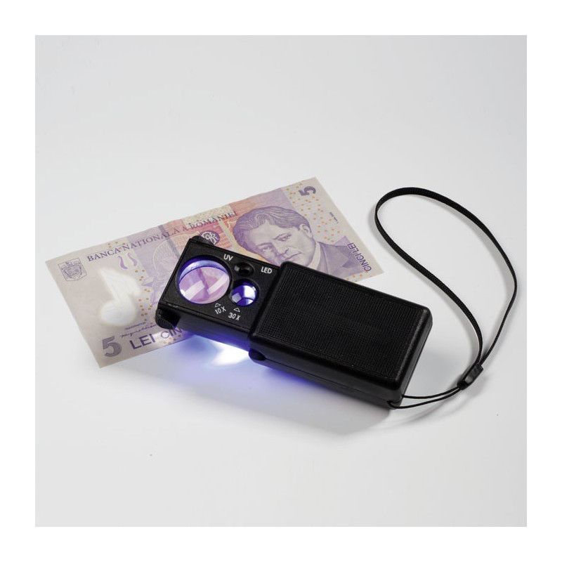 Loupe de poche avec lampe UV grossissement 10x 30x. Philantologie
