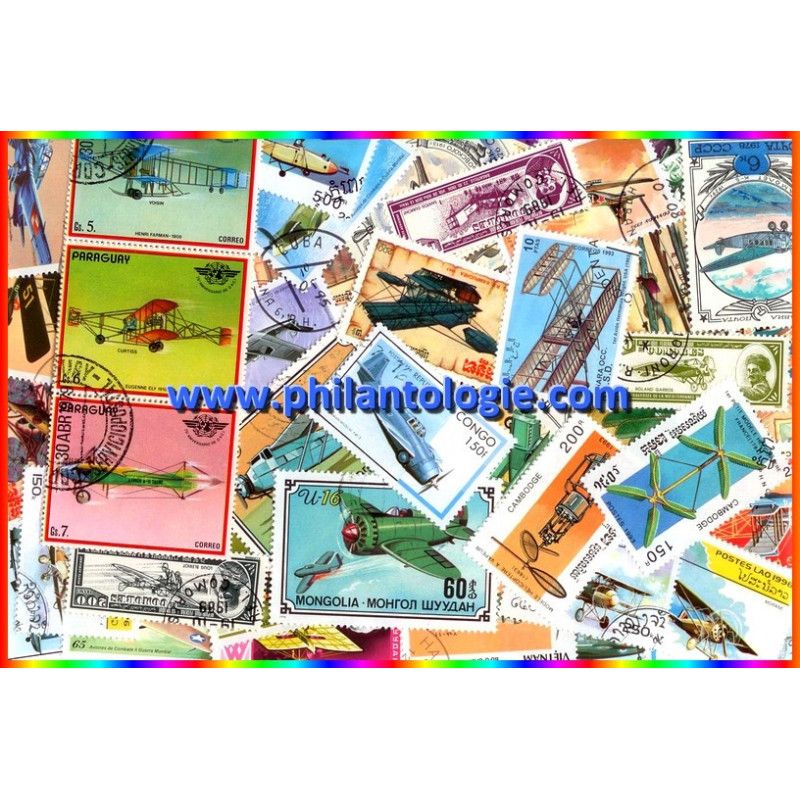 Avions anciens 50 timbres thématiques tous différents.