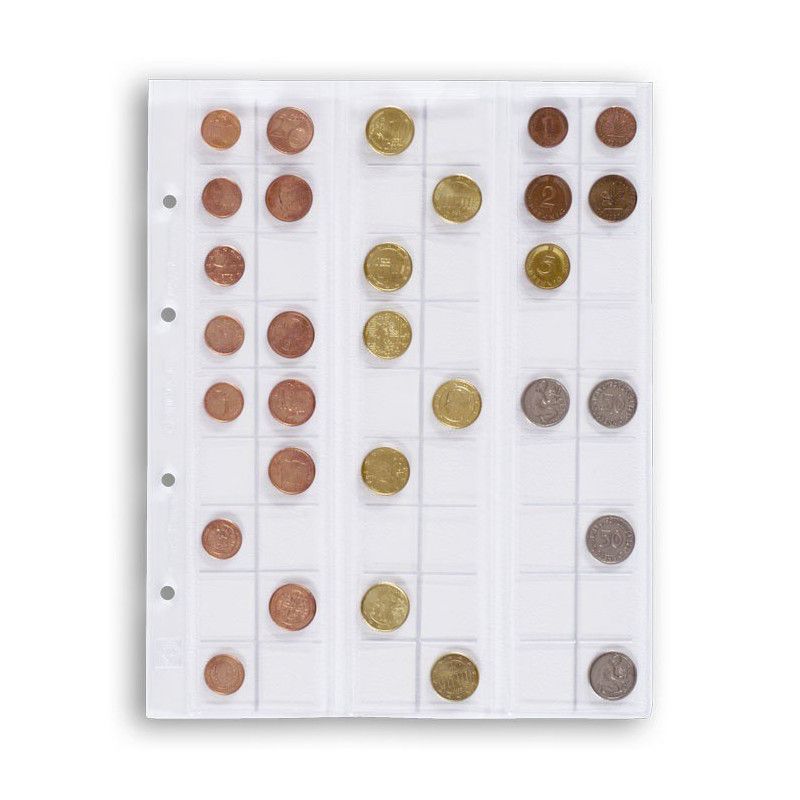 Feuilles numismatiques Optima pour 54 monnaies jusqu'à 20 mm.