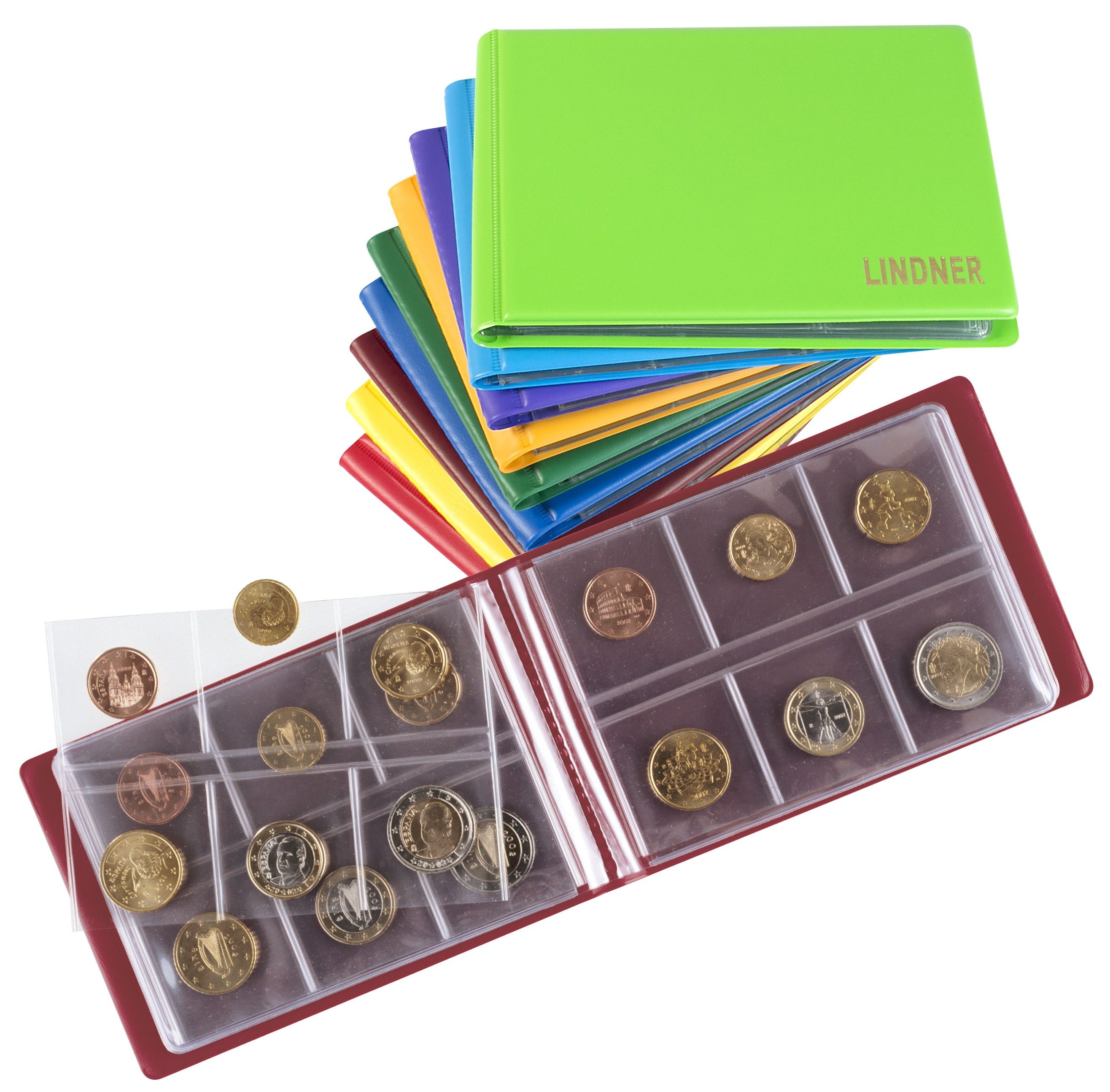 Album De Poche MC.Sammler Pour 96 Pièces (1, 2, 5 Euros) – 8 Feuilles, Protection Sûre, Couverture Cuir Vert – Collectionneur