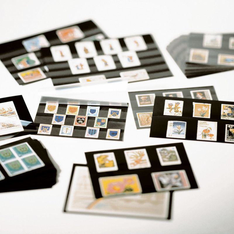 Carte de rangement pour timbres à 5 bandes avec rabat de protection  rhodoïd, Format 210 x 148 mm, Paquet de 100