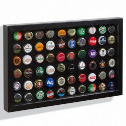 Vitrine Finestra pour présenter 60 muselets de champagne, capsules de bière.