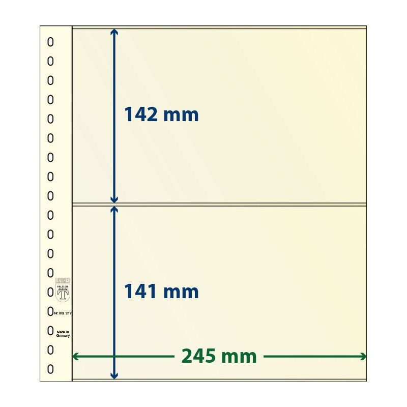 Feuilles neutres Lindner dT recto-verso à 2 bandes pour grandes enveloppes.