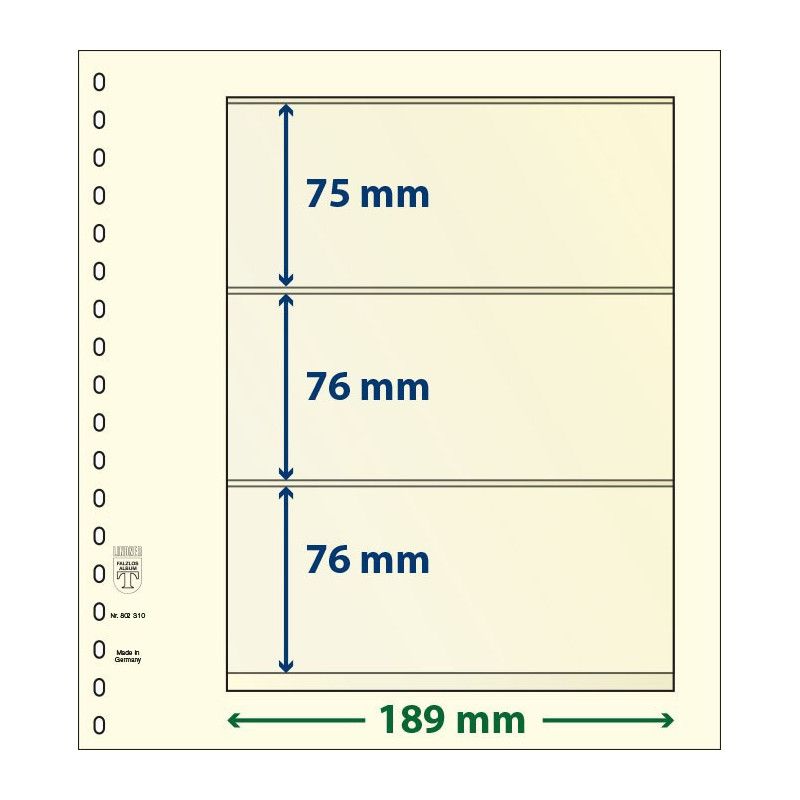 Feuilles neutres Lindner dT recto-verso à 3 bandes pour blocs, carnets de timbres.