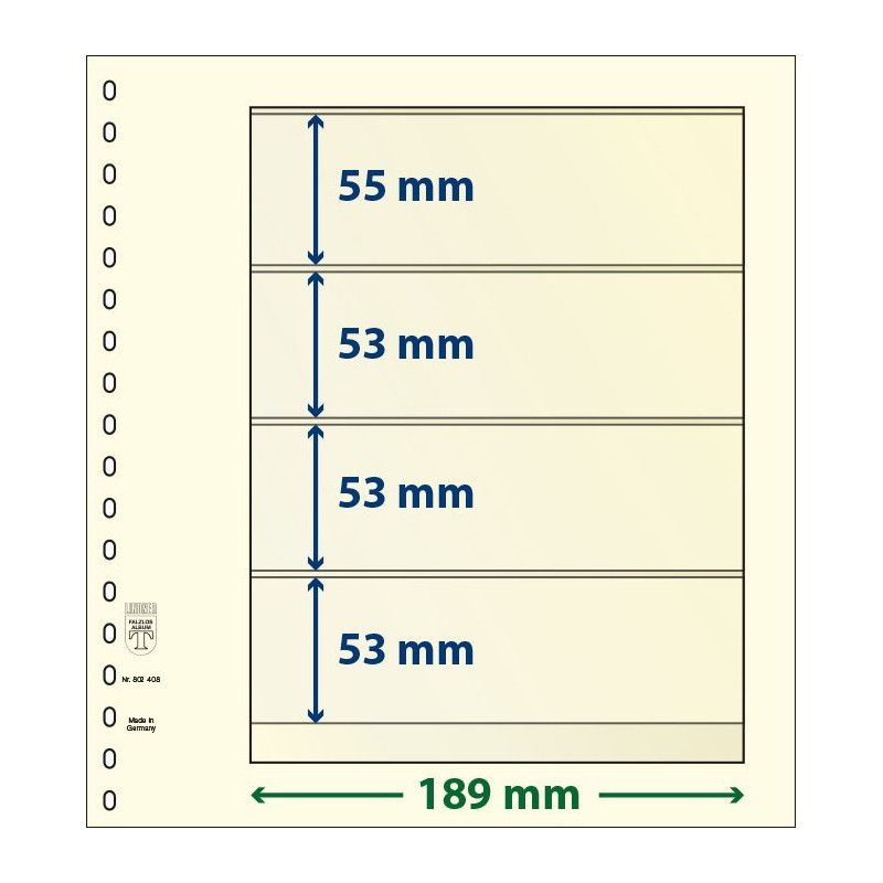 Feuilles neutres Lindner dT recto-verso à 4 bandes pour timbres.