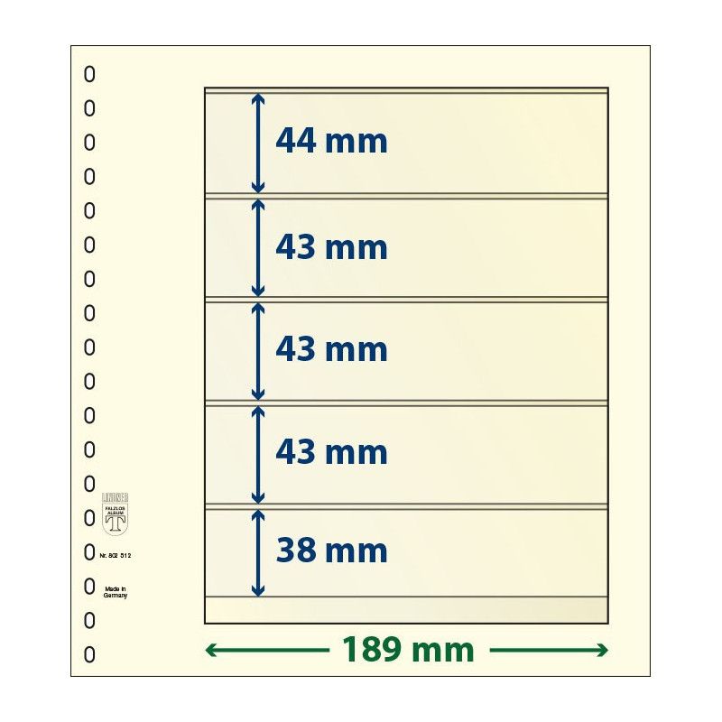 Feuilles neutres Lindner dT recto-verso à 5 bandes pour timbres.