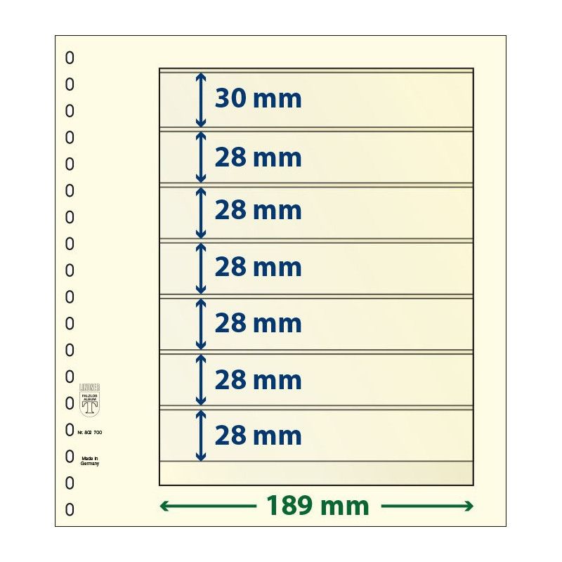 Feuilles neutres Lindner dT recto-verso à 7 bandes pour timbres.