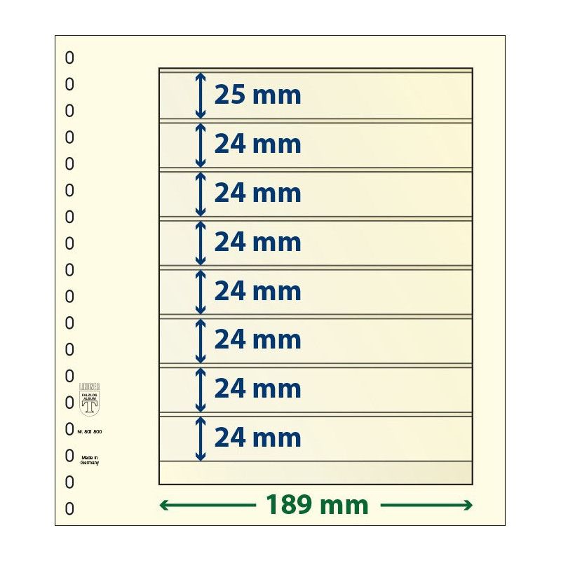 Feuilles neutres Lindner dT recto-verso à 8 bandes pour timbres.