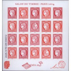 Feuillet de 20 timbres Cérès vermillon N°F4871 neuf**.