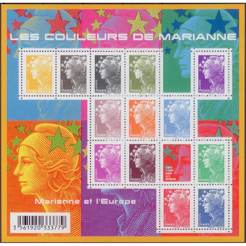 Feuillet de 13 timbres Les couleurs de Marianne F4409 neuf**.