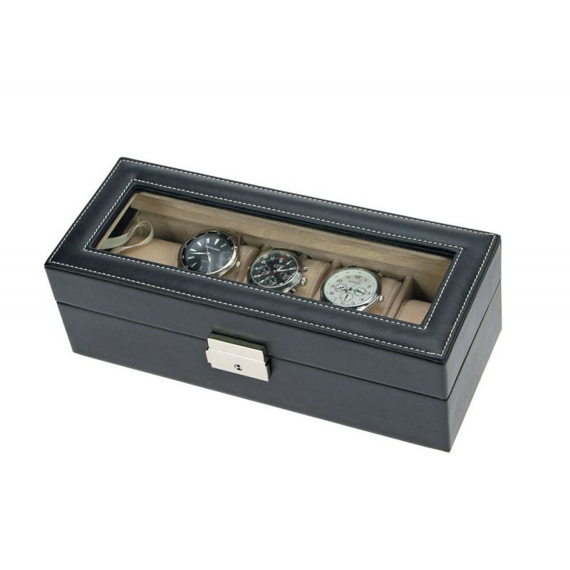 Coffret lux en simili-cuir noir pour 5 montres de collection.