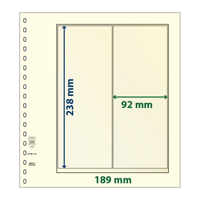 Feuille neutre Lindner-T à 2 bandes verticales pour carnets. (802 119)
