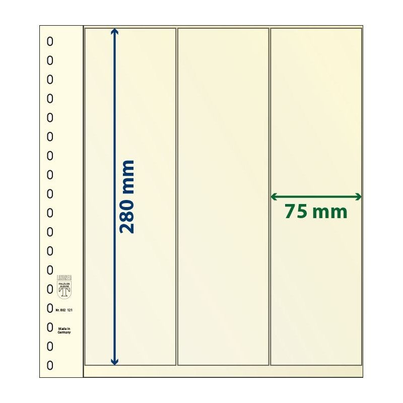 Feuille neutre Lindner-T à 3 bandes verticales pour carnets. (802 121)