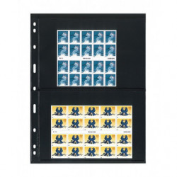 Feuilles Uniplate Lindner noires à 2 bandes pour blocs de timbres.