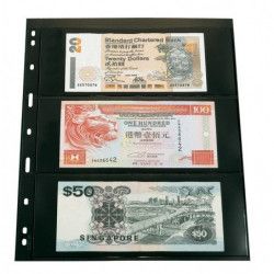 Feuilles Uniplate Lindner noires à 3 bandes pour billets de banque.