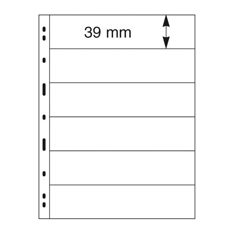 Feuilles Uniplate Lindner noires à 6 bandes pour timbres-postes.