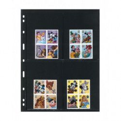 Feuilles Uniplate Lindner noires à 4 poches pour blocs, carnets de timbres.